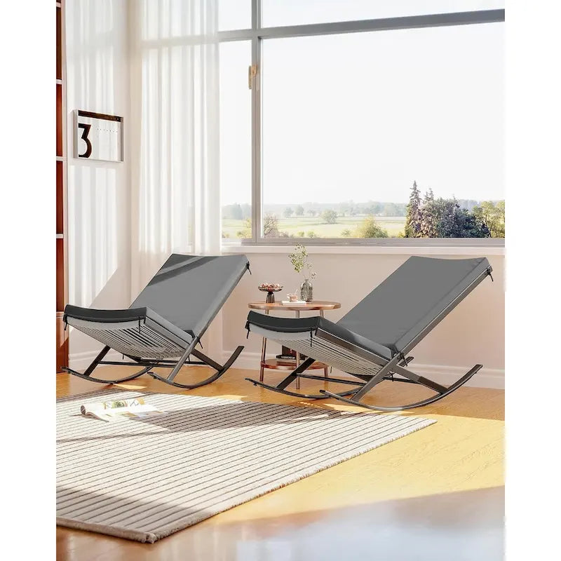 2-Piece Outdoor Rocking Chairs with Thick Cushion and Iron Frame