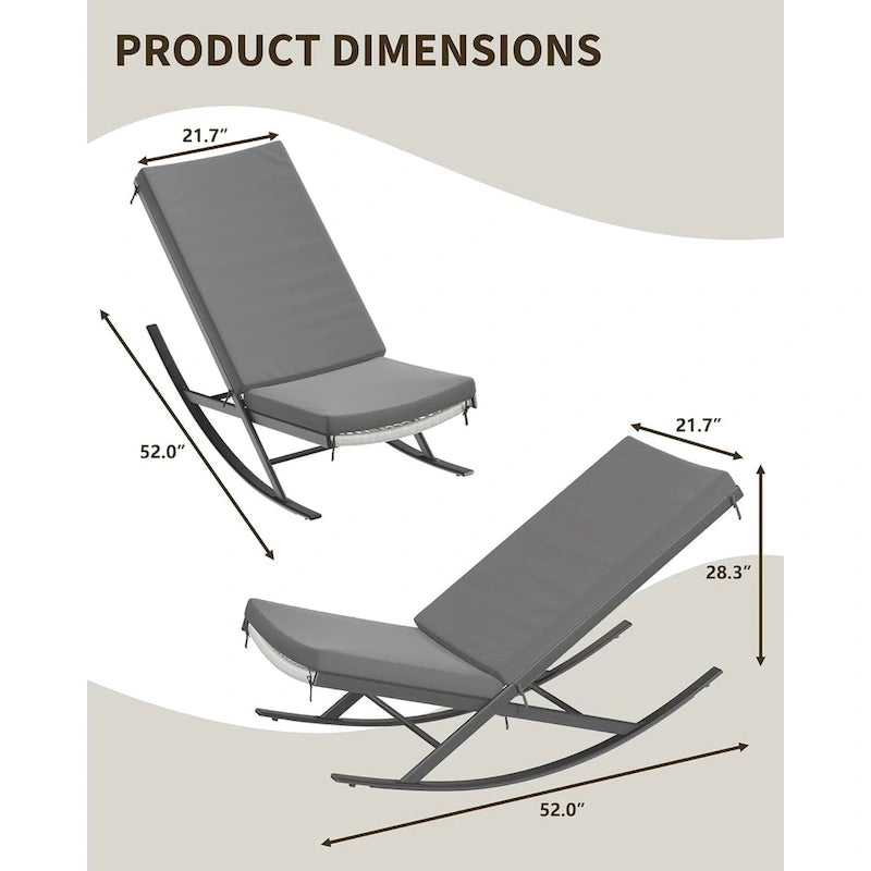 2-Piece Outdoor Rocking Chairs with Thick Cushion and Iron Frame