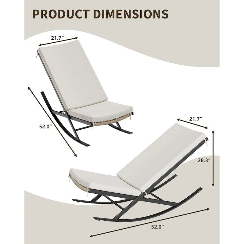 2-Piece Outdoor Rocking Chairs with Thick Cushion and Iron Frame