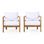 Set of 2, Outdoor Acacia Wood Patio Club Chair, Wood Patio Furniture,Waterproof Thick Cushion Deep Seating