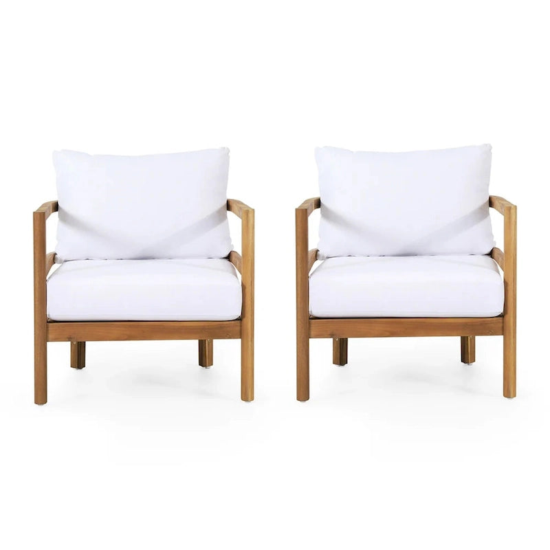 Set of 2, Outdoor Acacia Wood Patio Club Chair, Wood Patio Furniture,Waterproof Thick Cushion Deep Seating