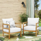 Set of 2, Outdoor Acacia Wood Patio Club Chair, Wood Patio Furniture,Waterproof Thick Cushion Deep Seating