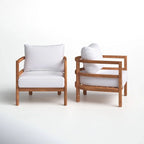 Set of 2, Outdoor Acacia Wood Patio Club Chair, Wood Patio Furniture,Waterproof Thick Cushion Deep Seating