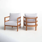 Set of 2, Outdoor Acacia Wood Patio Club Chair, Wood Patio Furniture,Waterproof Thick Cushion Deep Seating