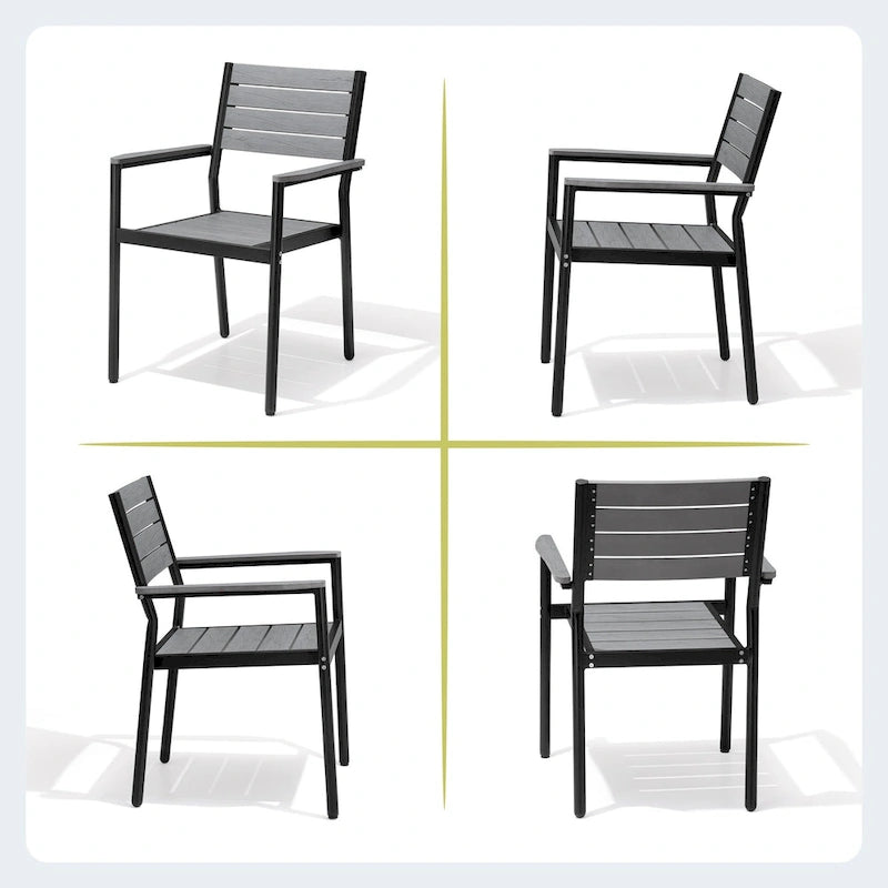 7-Piece Patio Dining Set Aluminum Dining Table with Umbrella Hole and Stackable Chairs