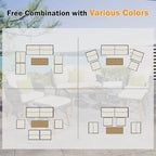 6-Piece Outdoor Patio Rope Conversation Sofa Set with Acacia Wood Cool Bar Table and 2 Stools