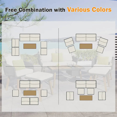 6-Piece Outdoor Patio Rope Conversation Sofa Set with Acacia Wood Cool Bar Table and 2 Stools