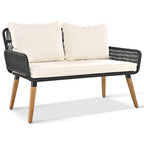 6-Piece Outdoor Patio Rope Conversation Sofa Set with Acacia Wood Cool Bar Table and 2 Stools