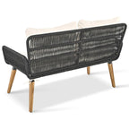 6-Piece Outdoor Patio Rope Conversation Sofa Set with Acacia Wood Cool Bar Table and 2 Stools