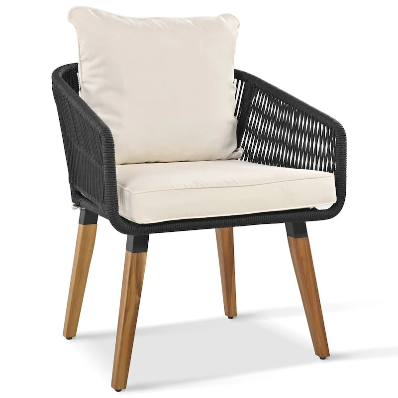 6-Piece Outdoor Patio Rope Conversation Sofa Set with Acacia Wood Cool Bar Table and 2 Stools