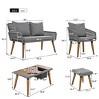 6-Piece Outdoor Patio Rope Conversation Sofa Set with Acacia Wood Cool Bar Table and 2 Stools
