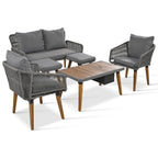 6-Piece Outdoor Patio Rope Conversation Sofa Set with Acacia Wood Cool Bar Table and 2 Stools