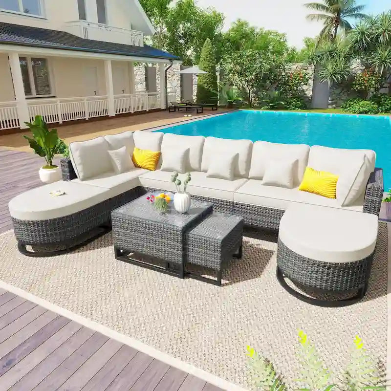 7 Pieces Large Size Outdoor Wicker Sofa Set