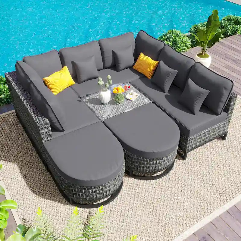 7 Pieces Large Size Outdoor Wicker Sofa Set