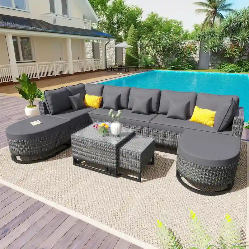 7 Pieces Large Size Outdoor Wicker Sofa Set