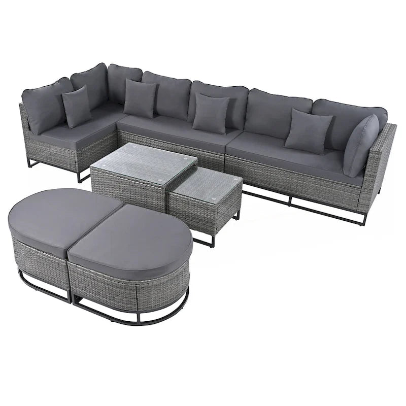 7 Pieces Large Size Outdoor Wicker Sofa Set