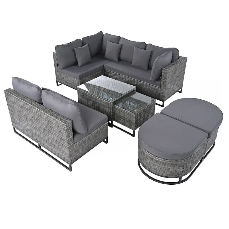 7 Pieces Large Size Outdoor Wicker Sofa Set