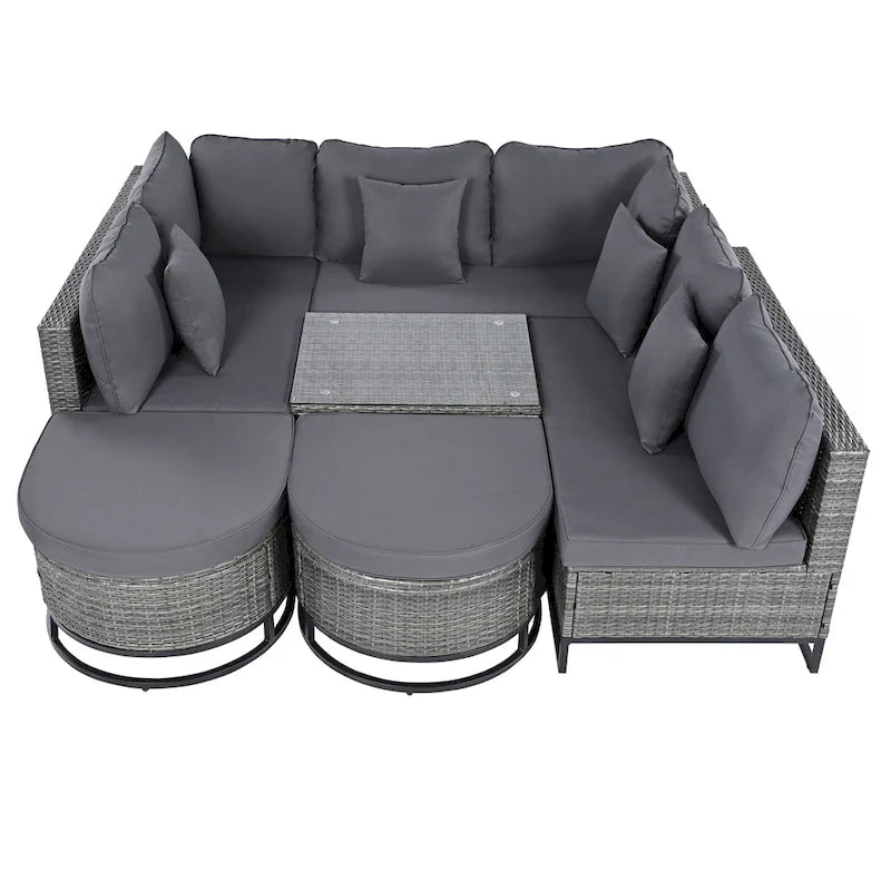7 Pieces Large Size Outdoor Wicker Sofa Set