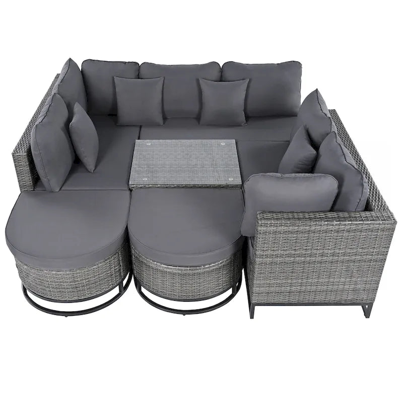 7 Pieces Large Size Outdoor Wicker Sofa Set