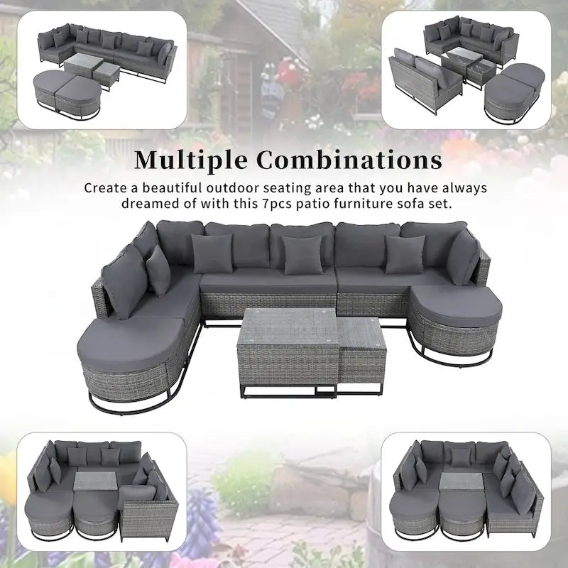 7 Pieces Large Size Outdoor Wicker Sofa Set