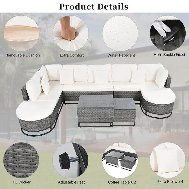 7 Pieces Large Size Outdoor Wicker Sofa Set