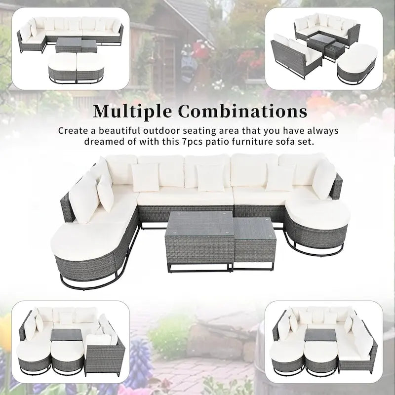 7 Pieces Large Size Outdoor Wicker Sofa Set