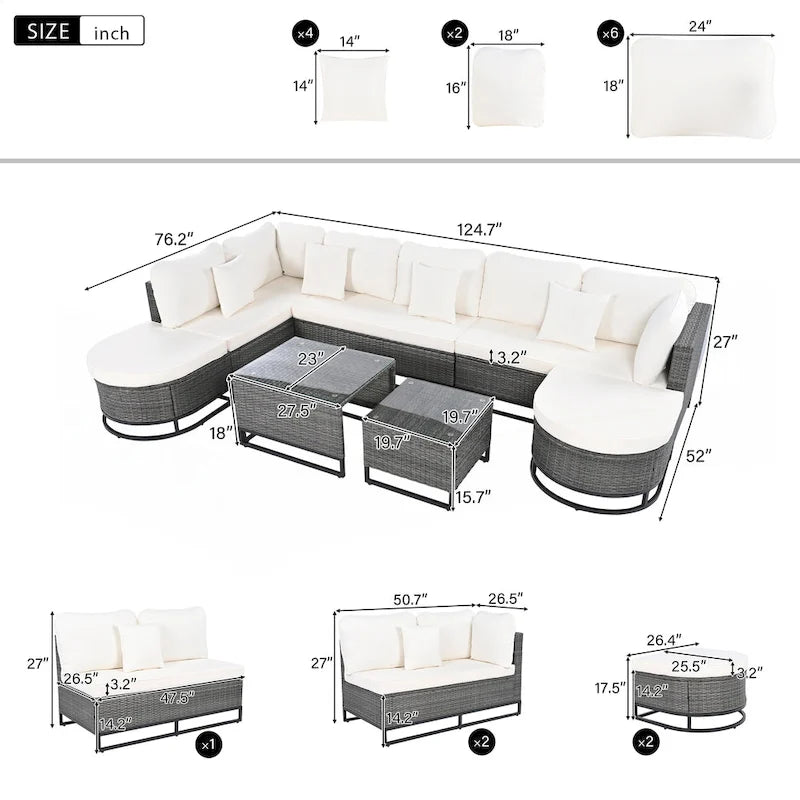 7 Pieces Large Size Outdoor Wicker Sofa Set