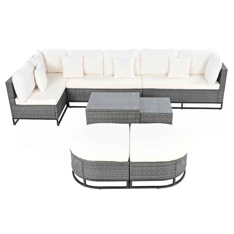 7 Pieces Large Size Outdoor Wicker Sofa Set