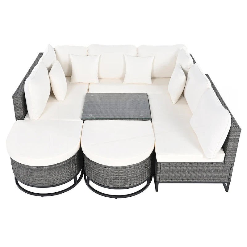 7 Pieces Large Size Outdoor Wicker Sofa Set