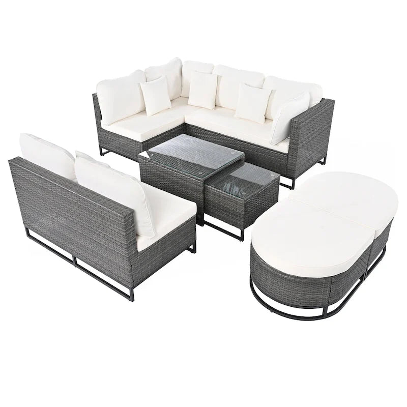 7 Pieces Large Size Outdoor Wicker Sofa Set