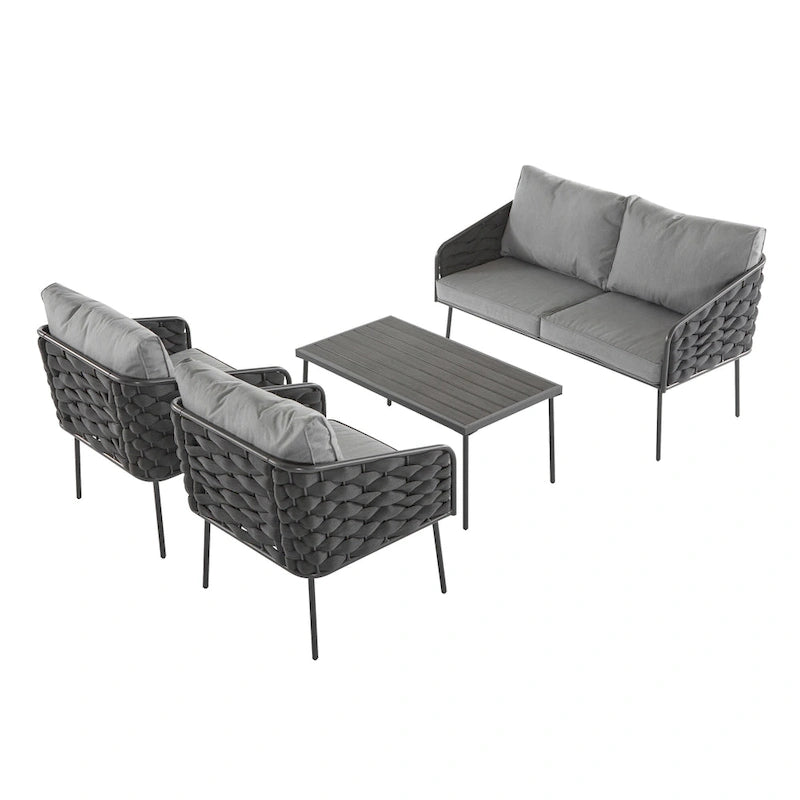 Roomfitters 4-Piece Outdoor Metal Patio Sofa Set with Cushions, Deep Seating Furniture for Garden or Balcony, Grey