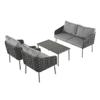 Roomfitters 4-Piece Outdoor Metal Patio Sofa Set with Cushions, Deep Seating Furniture for Garden or Balcony, Grey