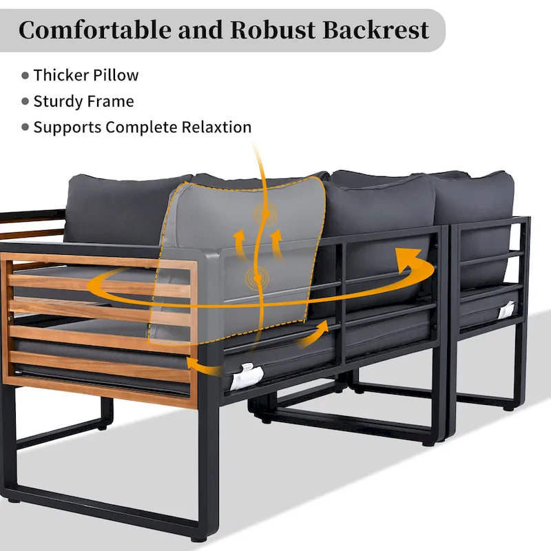 4-Piece Iron L-Shaped Sectional Sofa Set with Cushions & Table
