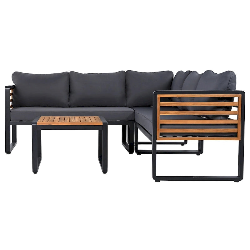 4-Piece Iron L-Shaped Sectional Sofa Set with Cushions & Table