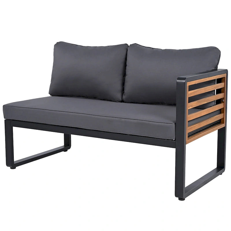 4-Piece Iron L-Shaped Sectional Sofa Set with Cushions & Table