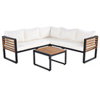 4-Piece Iron L-Shaped Sectional Sofa Set with Cushions & Table