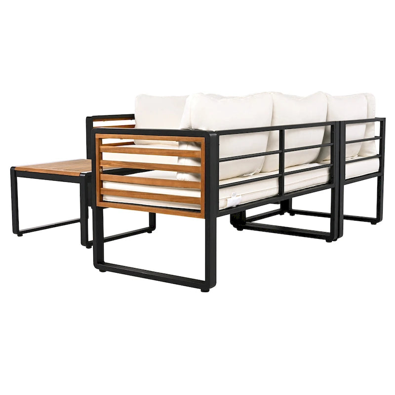 4-Piece Iron L-Shaped Sectional Sofa Set with Cushions & Table