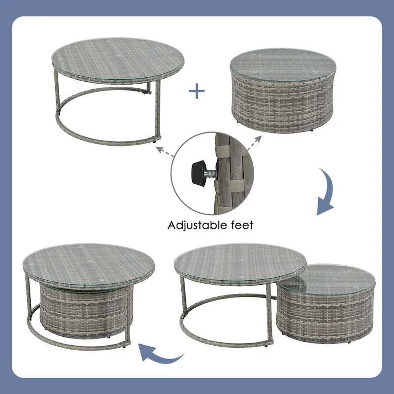 9-Piece Half-Moon Sectional Set with Nesting Table & Armchairs