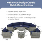 9-Piece Half-Moon Sectional Set with Nesting Table & Armchairs