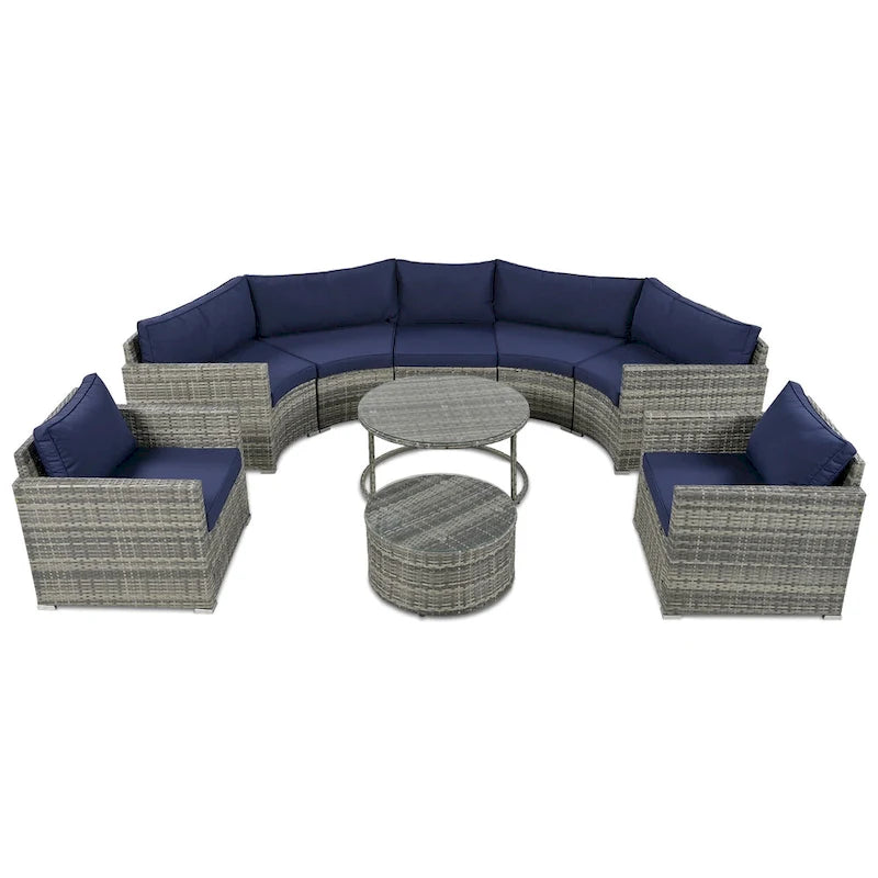 9-Piece Half-Moon Sectional Set with Nesting Table & Armchairs