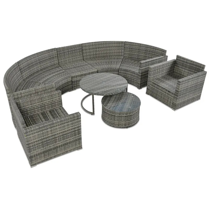 9-Piece Half-Moon Sectional Set with Nesting Table & Armchairs