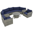9-Piece Half-Moon Sectional Set with Nesting Table & Armchairs