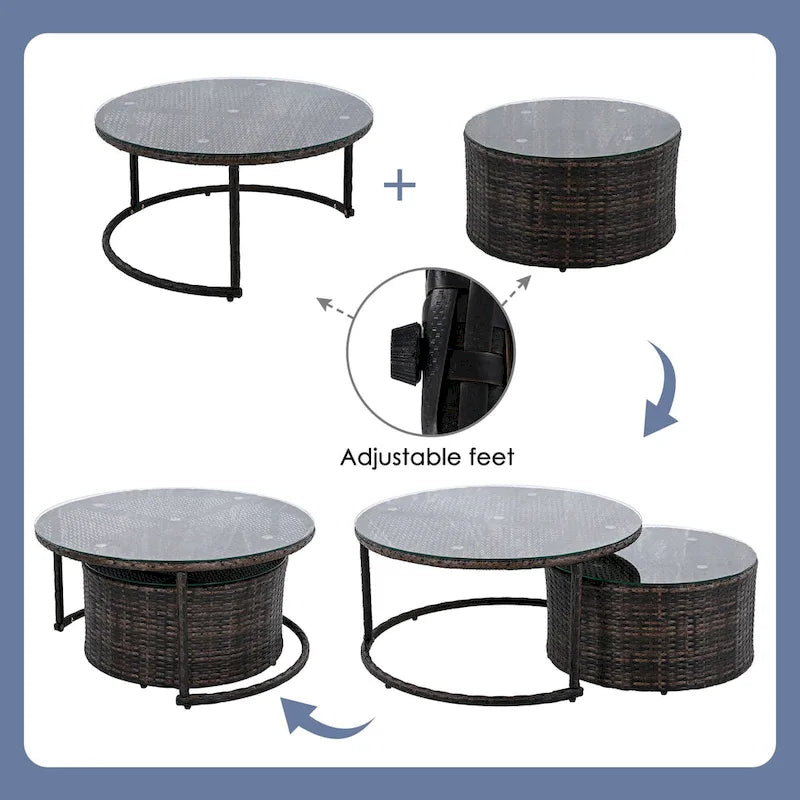 9-Piece Half-Moon Sectional Set with Nesting Table & Armchairs