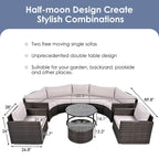 9-Piece Half-Moon Sectional Set with Nesting Table & Armchairs
