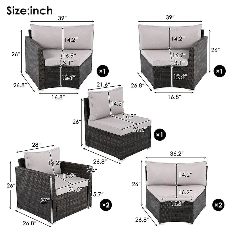 9-Piece Half-Moon Sectional Set with Nesting Table & Armchairs