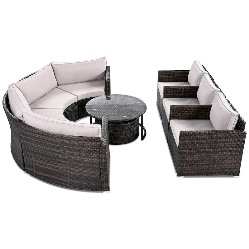 9-Piece Half-Moon Sectional Set with Nesting Table & Armchairs