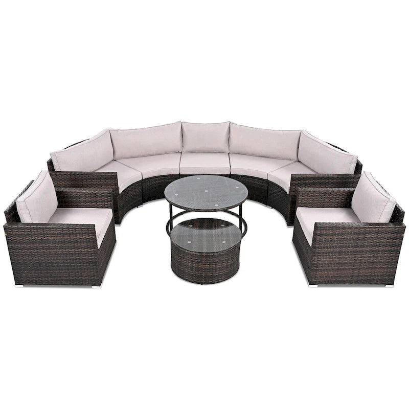 9-Piece Half-Moon Sectional Set with Nesting Table & Armchairs
