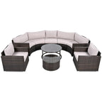 9-Piece Half-Moon Sectional Set with Nesting Table & Armchairs