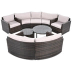 9-Piece Half-Moon Sectional Set with Nesting Table & Armchairs