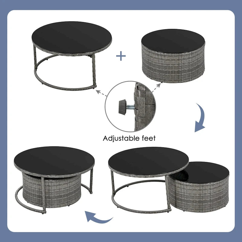 9-Piece Half-Moon Sectional Set with Nesting Table & Armchairs